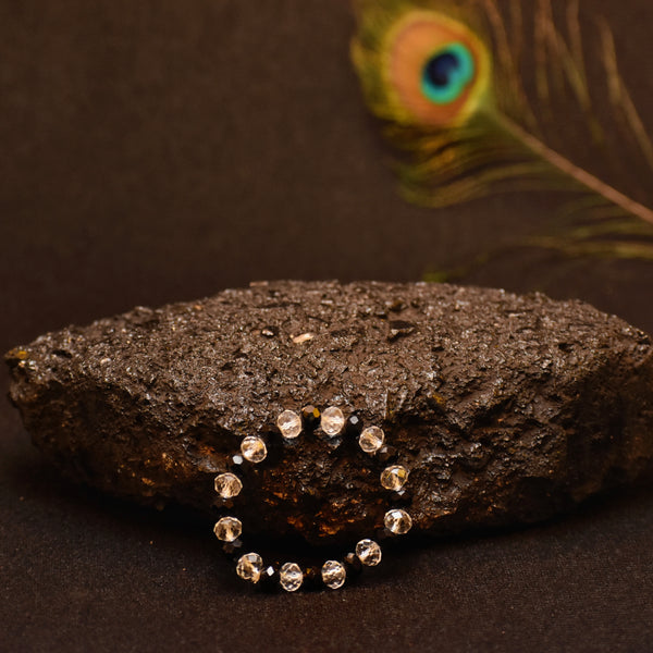 Natural Black Onyx With Crystal Beads Bracelet