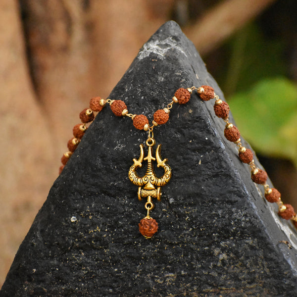 chain for boys Rudraksha mala with trishul loket Gold Chains for man & Women Gold-plated Beads Alloy Pendant Set